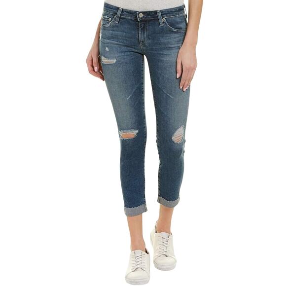 Ag Adriano Goldschmeid Distressed Med Wash The Stilt Cigarette Roll Up Jeans 27 - Picture 1 of 15